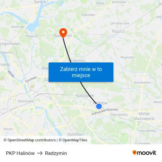 PKP Halinów to Radzymin map