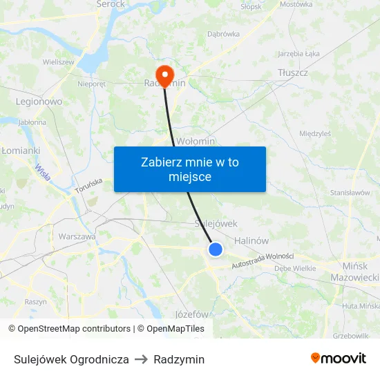 Sulejówek Ogrodnicza to Radzymin map