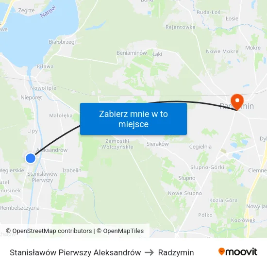 Stanisławów Pierwszy Aleksandrów to Radzymin map
