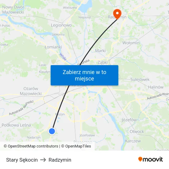 Stary Sękocin to Radzymin map