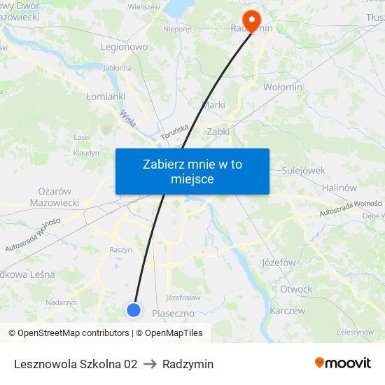 Lesznowola Szkolna 02 to Radzymin map