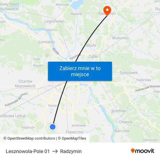 Lesznowola-Pole to Radzymin map