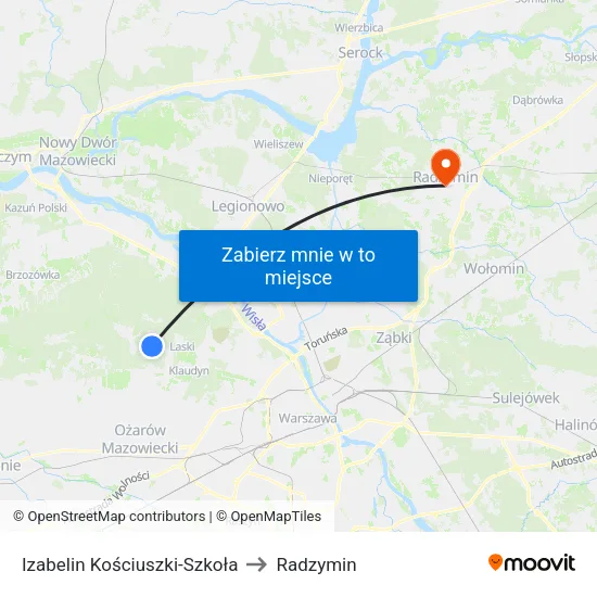 Izabelin Kościuszki - Szkoła to Radzymin map