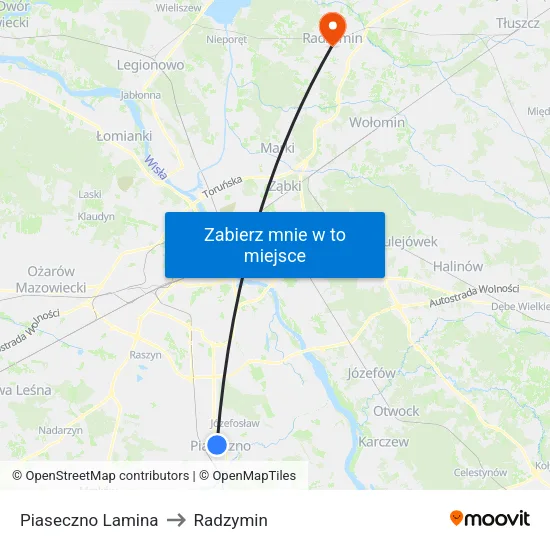 Piaseczno Lamina to Radzymin map