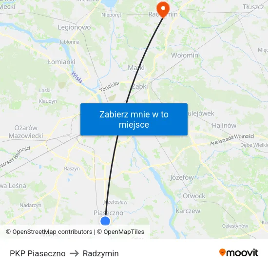 PKP Piaseczno to Radzymin map