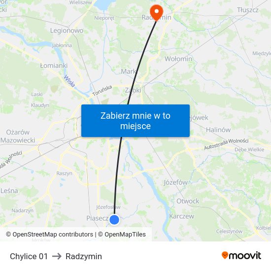 Chylice to Radzymin map