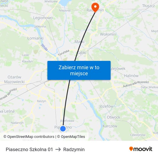 Piaseczno Szkolna to Radzymin map