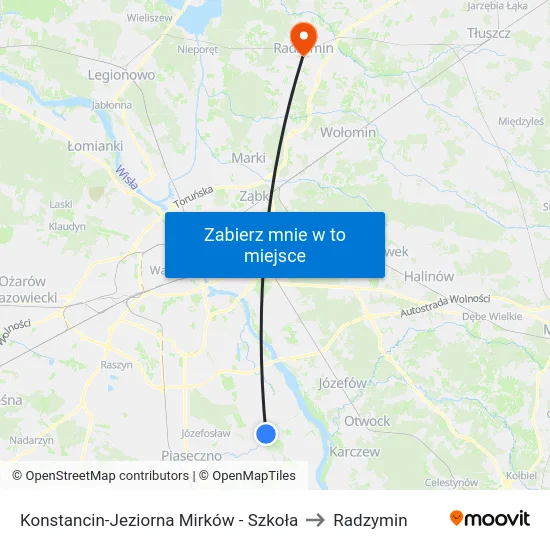 Konstancin-Jeziorna Mirków - Szkoła to Radzymin map