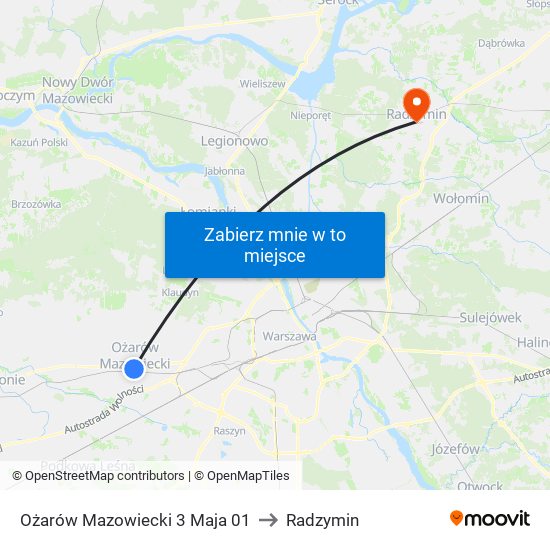 Ożarów Mazowiecki 3 Maja 01 to Radzymin map