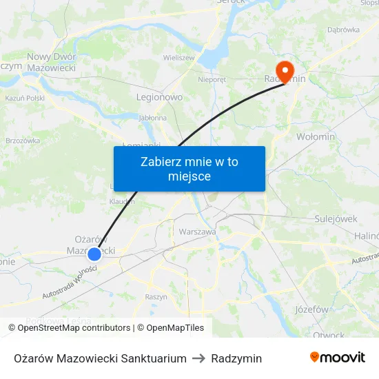 Ożarów Mazowiecki Sanktuarium to Radzymin map