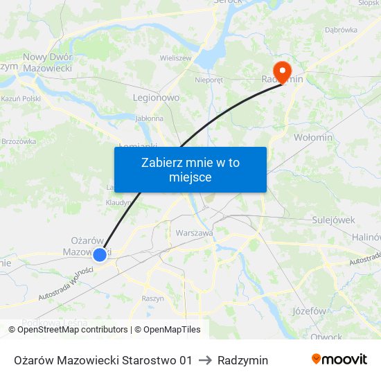 Ożarów Mazowiecki Starostwo 01 to Radzymin map