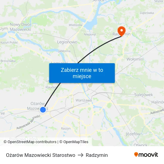 Ożarów Mazowiecki Starostwo to Radzymin map
