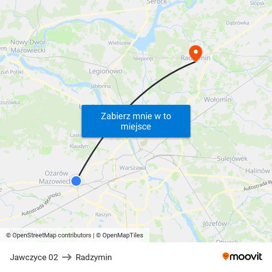 Jawczyce 02 to Radzymin map