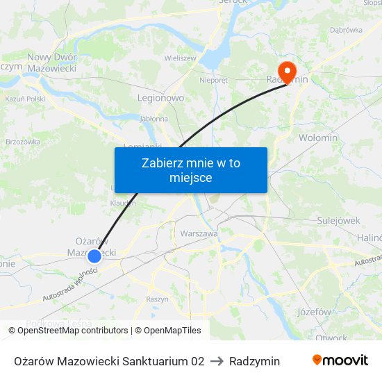 Ożarów Mazowiecki Sanktuarium 02 to Radzymin map