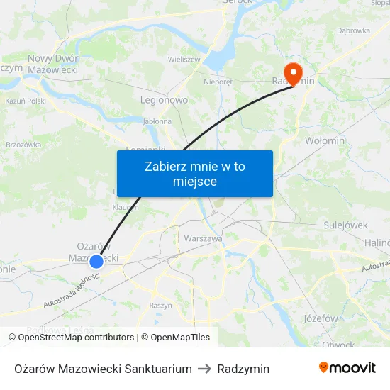 Ożarów Mazowiecki Sanktuarium to Radzymin map