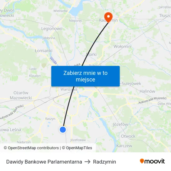 Dawidy Bankowe Parlamentarna to Radzymin map