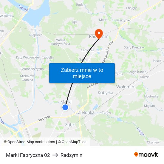 Marki Fabryczna to Radzymin map