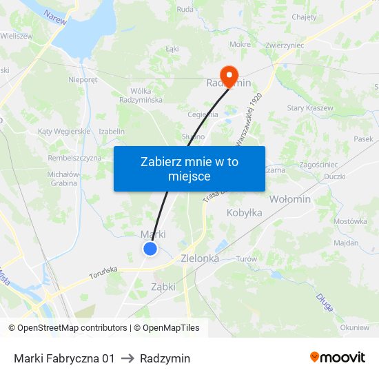 Marki Fabryczna 01 to Radzymin map