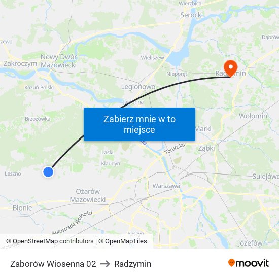 Zaborów Wiosenna 02 to Radzymin map