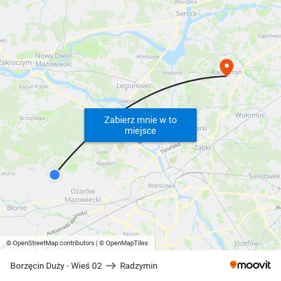 Borzęcin Duży-Wieś to Radzymin map