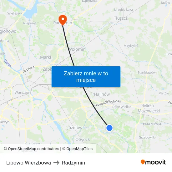 Lipowo Wierzbowa to Radzymin map