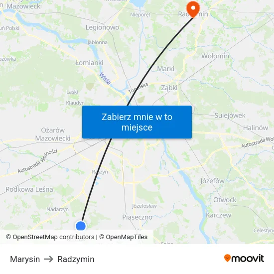 Marysin to Radzymin map
