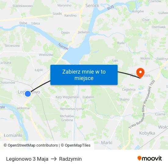 Legionowo 3 Maja to Radzymin map