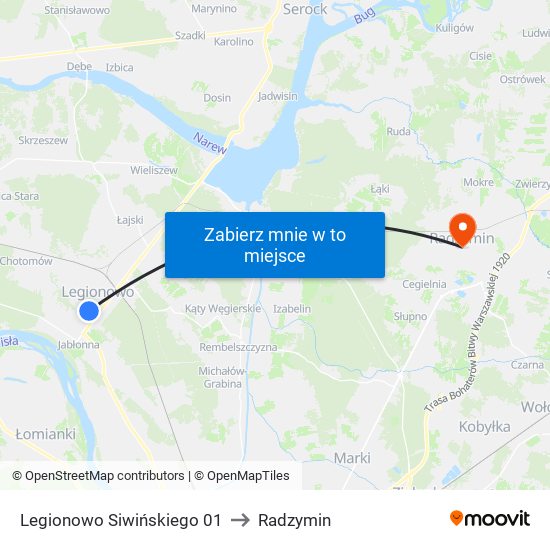 Legionowo Siwińskiego 01 to Radzymin map