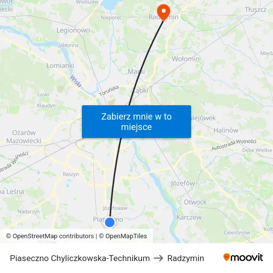 Piaseczno Chyliczkowska - Technikum to Radzymin map