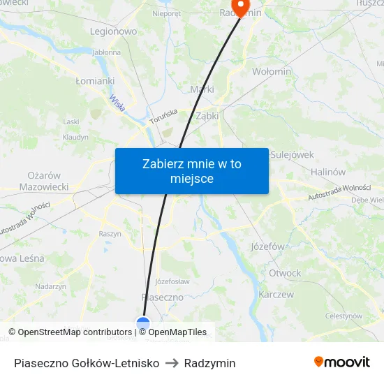 Piaseczno Gołków - Letnisko to Radzymin map