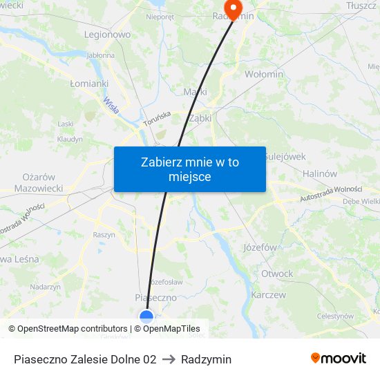 Piaseczno Zalesie Dolne 02 to Radzymin map