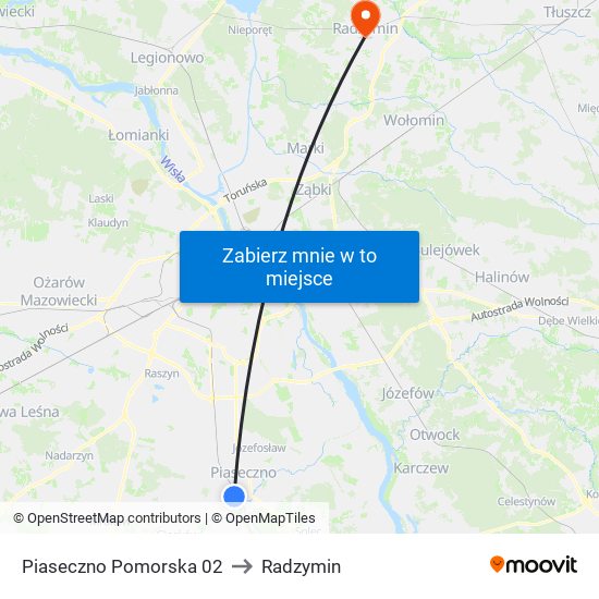 Piaseczno Pomorska 02 to Radzymin map