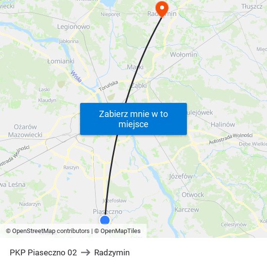 PKP Piaseczno 02 to Radzymin map