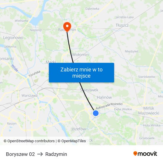 Boryszew 02 to Radzymin map