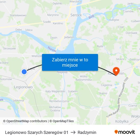 Legionowo Szarych Szeregów to Radzymin map