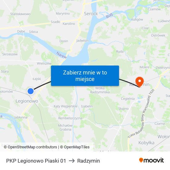 PKP Legionowo Piaski 01 to Radzymin map