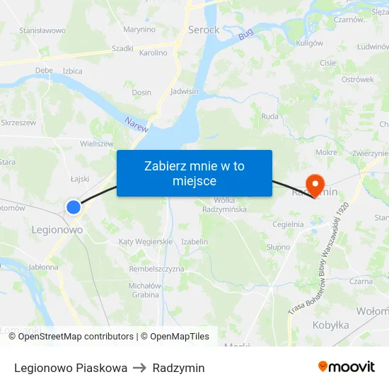 Legionowo Piaskowa to Radzymin map