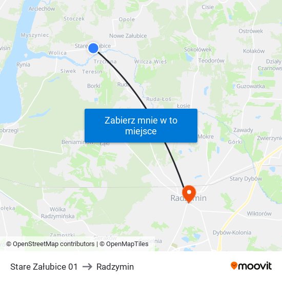 Stare Załubice to Radzymin map