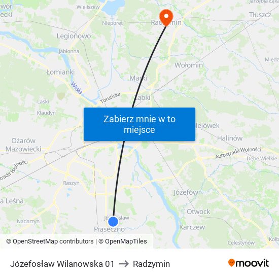 Józefosław Wilanowska 01 to Radzymin map