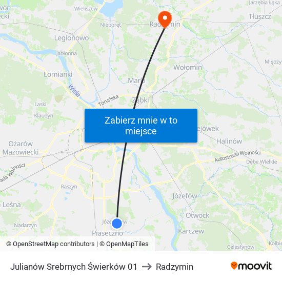 Julianów Srebrnych Świerków 01 to Radzymin map