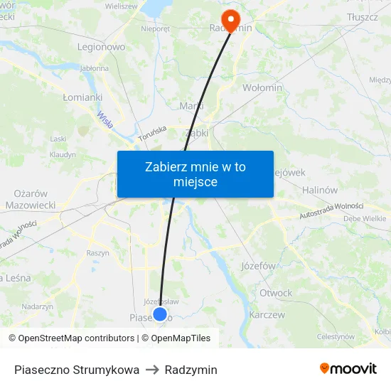 Piaseczno Strumykowa to Radzymin map