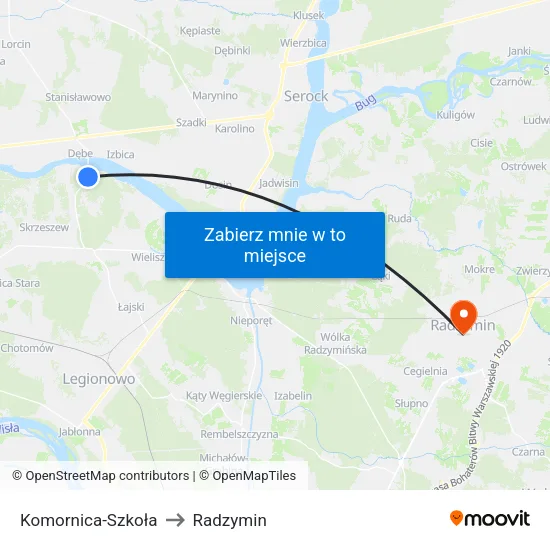 Komornica - Szkoła to Radzymin map