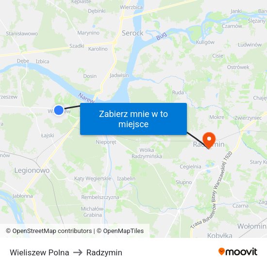 Wieliszew Polna to Radzymin map