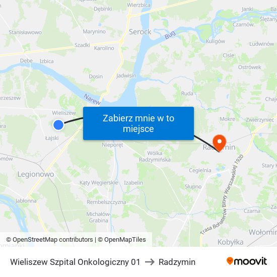 Wieliszew Szpital Onkologiczny 01 to Radzymin map