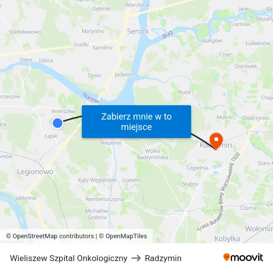 Wieliszew Szpital Onkologiczny to Radzymin map
