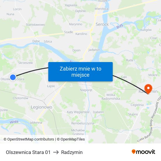 Olszewnica Stara to Radzymin map