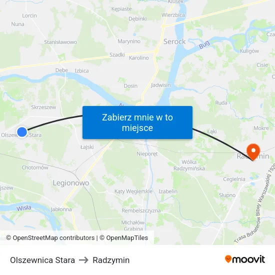 Olszewnica Stara to Radzymin map