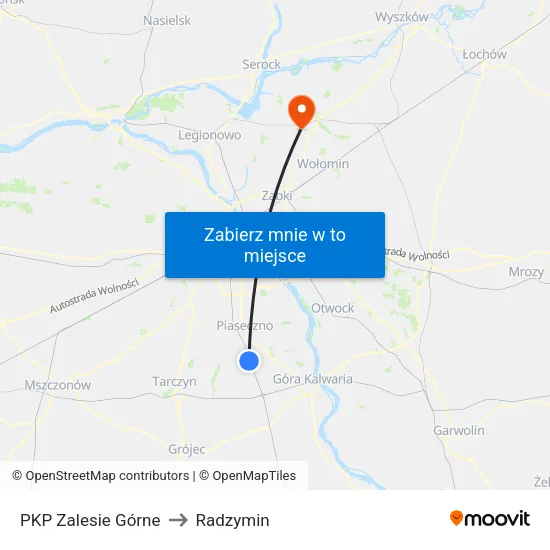 PKP Zalesie Górne to Radzymin map