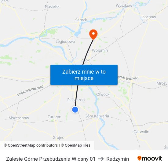 Zalesie Górne Przebudzenia Wiosny to Radzymin map