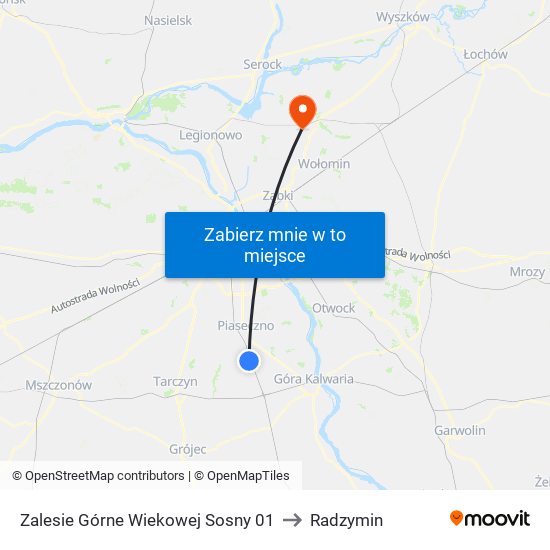 Zalesie Górne Wiekowej Sosny 01 to Radzymin map